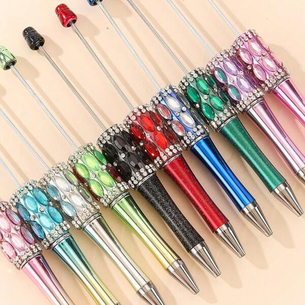 10 Artificial Products Diamond-Plated Beaded Ballpoint Pen Making DIY Pen Accessories Multicolor Random Stationery Creative Crafts Holiday Gift Box