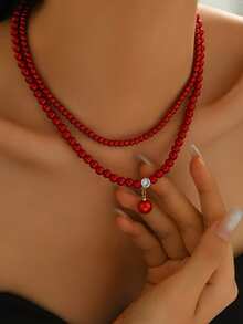 1pc Vintage French Style Luxury Double Layer Faux Pearl Necklace - Suitable For Ladies Parties, Gatherings, And Events