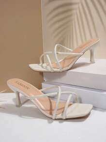Nuevas sandalias de tacón alto cómodas y versátiles para mujer talla grande, con puntera cuadrada y diseño cruzado, de tacón fino, para uso casual, moda, exteriores, playa y verano