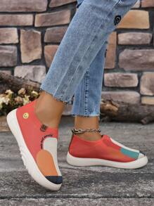 2024 Spring & Autumn New Painted Canvas Shoes For Women, Fashion Versatile Mother Shoes, Slip-On Slouchy Loafers, Anti-Slip Casual Shoes