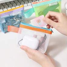 1Pc Simple And Portable Grid Contrasting Transparent Coin Purse Key Bag Card Bag Coin Purse Data Cable Storage Bag Wireless Headphone Storage Bag Suitable For Daily Outdoor Use For Women Wallet Mini Wallet Purse Wallet Travel Wallet Coin Wallet - Multicolor - View 3