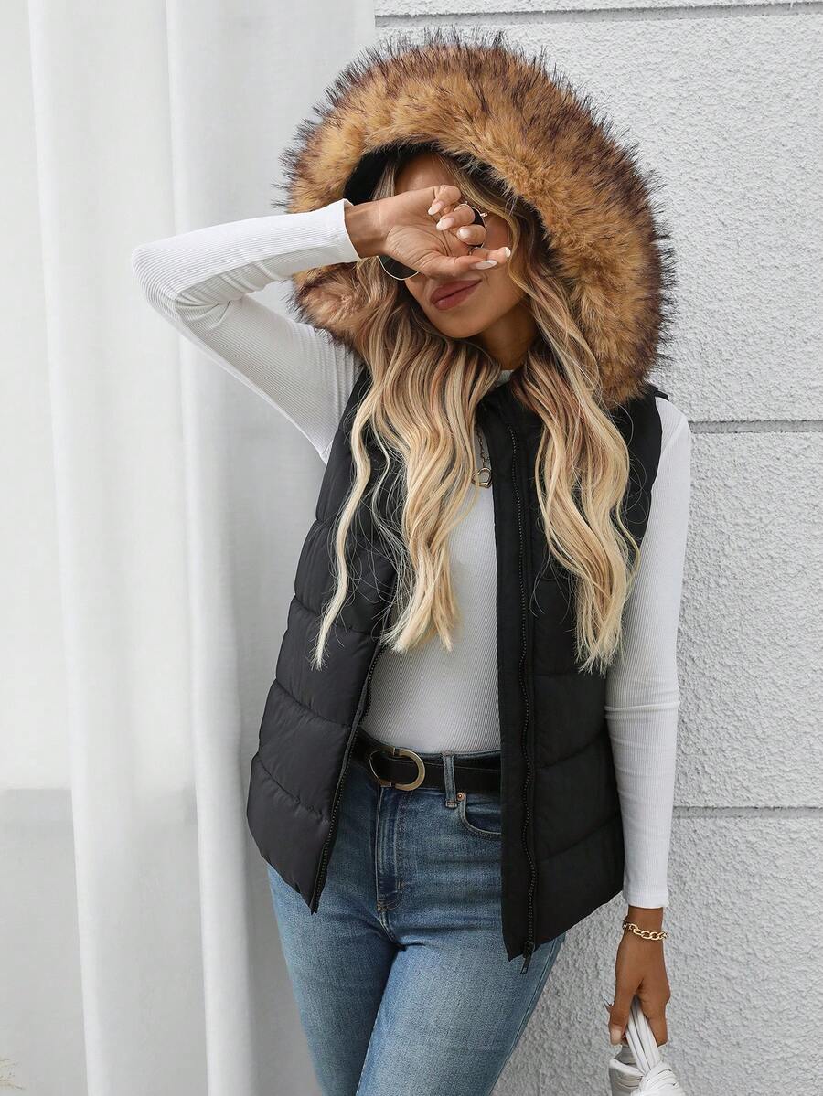 Veste sans manches pour femmes, vêtement élégant et pour l'automne/l'hiver - Noir - Voir 1