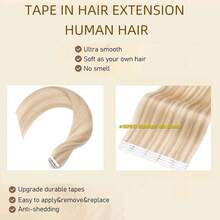 40pcs/100G , Thick Tape In Human Hair Extensions ,Seamless Invisible Skin Weft Extensions , Remy  Human Hair,Silky Straight For Fashion Women  ,10-26inch ,Easy To Apply (18P613# Ash Blonde Mix Bleach Blonde) - S18/613 - 查看 2