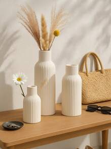 Jarrón decorativo blanco acanalado moderno - Tamaño corto, mediano o alto, Accesorio minimalista de mesa o piso para sala de estar, dormitorio, entrada, regalo de graduación o decoración de verano