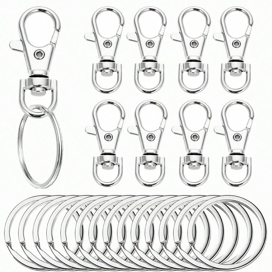 30/50pcs Metal Lobster Clasp With Key Chain, Key Ring Accessory Kit For DIY Craft Metal Key Chain Hook, Keychain With Lobster Claw Clasp - Keychain+Flat Ring - View 1