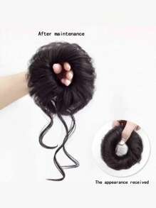 2pcs Cute Bun Hair Scrunchie, Kids Girls Fake Hair Buns Hair Band With Long Hair Extensions