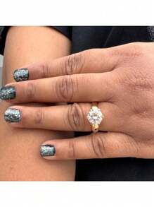 1 pièce Bague ronde élégante et luxueuse, bague de fiançailles, bague de mariage à six griffes, cadeau d'anniversaire pour les femmes, pour toutes les occasions (sans boîte)