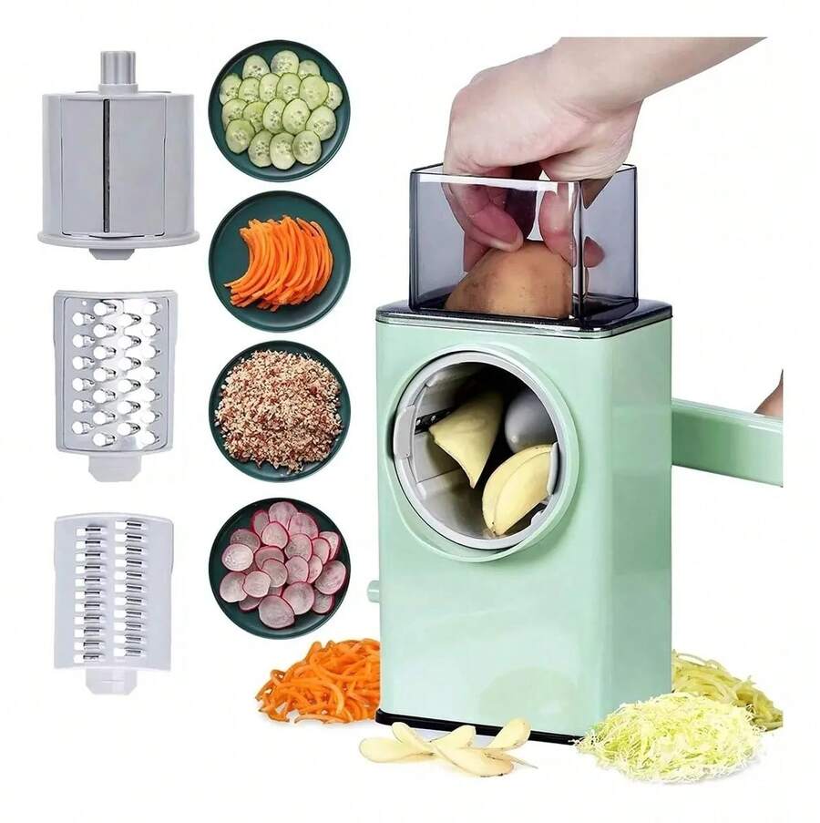 3 en 1 cortador de verdura rallador rebanador picador fruta utensilio cocina multifunción práctico resistente rápido fácil limpiar presentación compacta moderna accesorios funcional - Verde - Ver 1