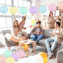 12pcs Soft Pastel Color Hanging Paper Lanterns - Round Neon Chinese Style Lanterns, Suitable For Party, Classroom, Wedding, Birthday And Valentine's Day Decoration, Party Decor | Pastel Color Lanterns | Paper Lanterns, Home Decor Lanterns