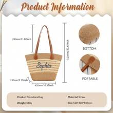 1pc Customized Large Straw Tote, Straw Bag,Beach Bag,Crochet,Women's Wedding Clutch,Summer Bag,Handmade Personalized Gift, Wedding Bachelorette Party Bridal Shower Engagement Beach Vacation Shoulder Bag