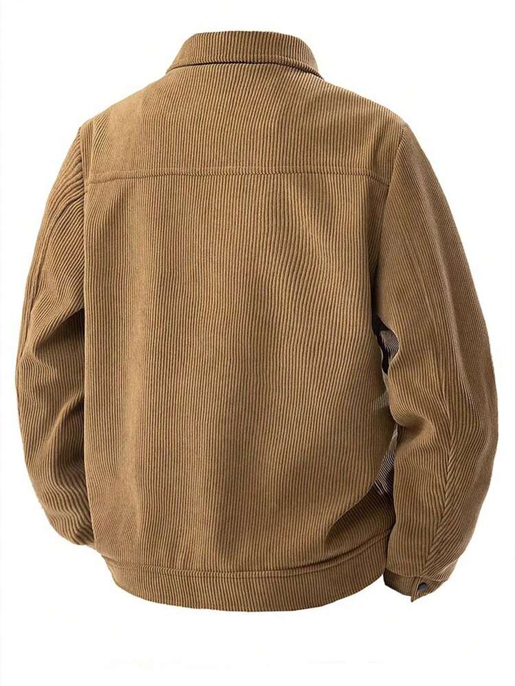 Jaqueta Esportiva Casual Masculina, Jaqueta Corta-Vento de Veludo Cortelê para Primavera e Outono, Jaqueta Cargo Retrô de Multiplos Bolsos - Castanho - Visão 3