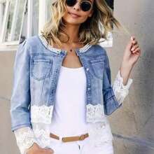 Fashionable Women's Jacket, Elegant Lace Stitching, Beaded Design Women's Casual Jacket, Spring And Autumn Daily Wear - Blue - View 3