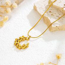 1 套女士不锈钢小麦耳项链和耳环，百搭时尚设计，不变色珠宝礼物 - 金色 - 查看 3