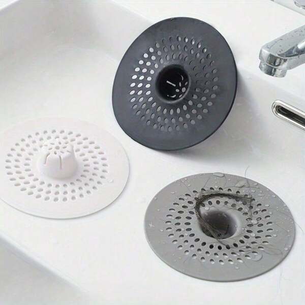 1 pièce Filtre de drain en silicone convenant pour la douche et l'évier de cuisine - Installation facile, options blanc et noir, design circulaire avec trous de drainage, idéal pour la salle de bain ou la cuisine, outil de collecte de cheveux | Design perforé | Filtre à installation facile, capteur de cheveux de drain de douche Rentrée des classes