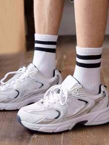 10 Pairs Men's Casual, Breathable Mid-Calf Socks In Assorted Solid Colors And Black & White Striped Patterns - Multicolor - View 2