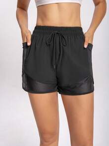2-In-1 Women's Yoga Shorts, Quick-Dry Fabric, Mesh Pocket Design - Suitable For Casual Fitness, Gym Workout - Suitable For Summer - Women's Version - Ideal Choice For An Active Lifestyle - Black - View 4