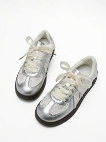 DareSee Women New Mesh Breathable Casual Sneakers Lace-Up Ballet Flat Small White Shoes Music Fest Y2KFest Back To School Autumn Christmas Christmas Winter Christmas Gifts