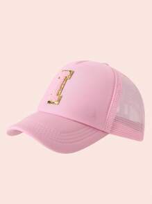 1 pièce Casquette en maille avec impression de 26 lettres rose pour enfant, casquette de baseball unisexe pour bébé avec visière, convient aux activités extérieures et à l'usage quotidien, protection solaire