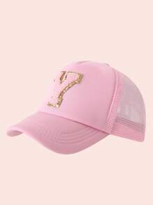 1 pièce Casquette en maille avec impression de 26 lettres rose pour enfant, casquette de baseball unisexe pour bébé avec visière, convient aux activités extérieures et à l'usage quotidien, protection solaire