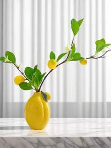 1 Stück rustikale Keramikvase, künstliche Zitronen/Zitronenblatt Trockenblumen Dekoration, Wohnzimmer Esszimmertisch Mittelstück, Büro Einweihungsgeschenk, Lehrertag Geschenk, süße Fruchtschale, Hochzeitsdekoration, Tischaufsatz, schöne Vase/Pflanzgefäß zum Verschenken an Freunde, Lehrer, Klassenkameraden Heimdekoration Raumdekoration Blumenvase Glasvase - Verschiedenfarbig - Übersicht 5