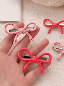2pcs Minimalist Polka Dot Pink Bow Claws, Versatile Fashion Claw Clips, Cute Hair Accessories For Bangs & Flyaways