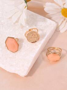 Conjunto de 3 anéis de retrato feminino com pedras preciosas incrustadas em estilo boêmio, design empilhável, adequado para mulheres que se deslocam diariamente, casual, para festas, um presente perfeito para ela, para todas as estações