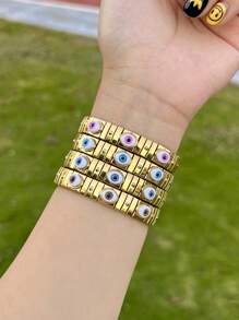 1 pieza Brazalete minimalista de moda y colorido de acero inoxidable con motivo de ojo, de talla ajustable adecuado para hombres y mujeres, para uso casual y fiesta