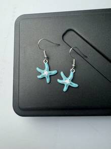 1 Par de Brincos Pingente Decorado com Cristais em Formato de Estrela do Mar Estilo Praia, Uso Versátil Diário e de Presente para Mulheres