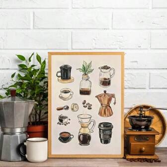 1 pieza/set Póster de lienzo rústico vintage con gráfico de café, pintura de arte de pared de bebidas minimalista moderna para amantes del café, carrito de bar, cocina, dormitorio, sala de estar, decoración del hogar moderna, regalo ideal, sin marco