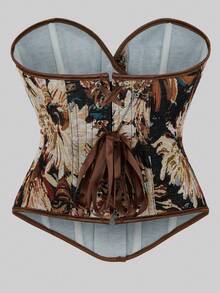 Plus Size Kwiatowy Nadruk Koronkowy Gorset Top Vintage Kobiety Świąteczne Imprezy Topy Na Oktoberfestin Monachium, Halloween, Boże Narodzenie, Nowy Rok, Walentynki