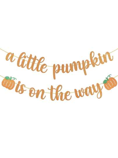 Dekoration für Kürbis-Baby-Shower, Banner "Ein kleiner Kürbis ist unterwegs" mit orangem Glitzer-Kürbis, Geburtstags-Party-Deko im Herbstthema mit orangem "Kleiner Kürbis" Banner, Geschlechteroffenbarungs-Baby-Shower, Geburtstags-Party-Deko und Zubehör