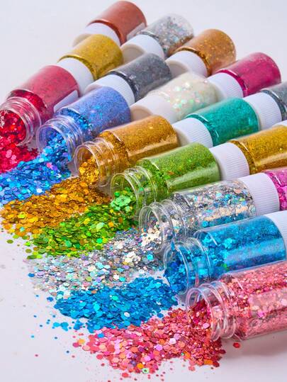 4pcs/Set Multicolor Holographic Mixed Size Hexagon Glitter, 20g/Bottle, Colorful Glitter Powder For Nail Art Decoration, Fine Powder Suitable For Gel Nail Polish, Epoxy Resin DIY Nail Supplies And Accessories