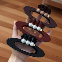 Oval Hollow Pearl Claw Hair Clip, Versatile Hair Claw Design Fashion Hair Accessory Fashion Hair Accessories Beauty Claw Clips