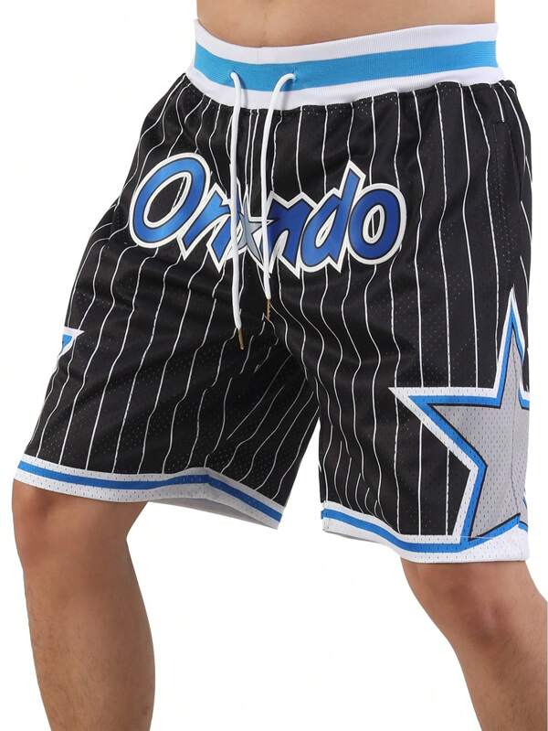Atonmore Men's Black Basketball Shorts, Vintage Mesh Embroidery Zip Pocket Sports Shorts