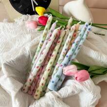2 piezas, velas de tallo largo con patrón de estampado de tulipán, velas de mesa de estilo retro de 9.84 pulgadas, velas de tallo largo con estilo floral europeo, decoración de ambiente para banquetes de boda, velas para ambiente festivo, velas para el Día de San Valentín, aptas para bodas, cenas y decoración del hogar, velas para decoración de fiestas, velas para decoración de mesa familiar.