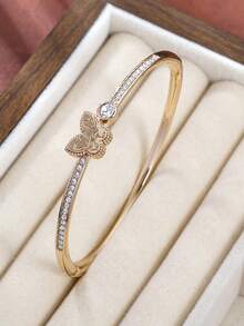 Rhinestone Heart Decor Bangle Valentines - Silver - View 9