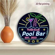 1 Stück runde bedruckte Aluminium Hinweistafel mit Neonlichtern, präsentiert Strand-Atmosphäre mit Cocktails, Palmen und Sonnenschein, erzeugt eine tropische Resort-Stimmung. Diese Beschilderung ist ideal für Pool-Bars und Strand-Erholungsbereiche in tropischen Resorts und macht ein perfektes Geschenk für Reiseliebhaber, um ihr Verlangen nach einem Strandurlaub zu erfüllen.