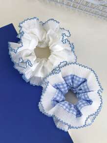 1pc Ruffled Hair Scrunchie, French Sweet Double-Layered Fluffy Oversized Hair Bobbles For Buns & Ponytails, Hair Tie, Hair Accessory ,Hair Accessories, Scrunchy Hair Ties