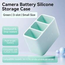 Llano 3-Slot Camera Battery Silicone Storage Case Shockproof Drop-Resistant Universal Fit For NP-FW50, NP-W126S, LP-E17, EN-EL25, Etc.