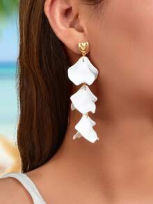 2入組女士白色花瓣流蘇耳環，甜美優雅 - 白色 - 查看 3