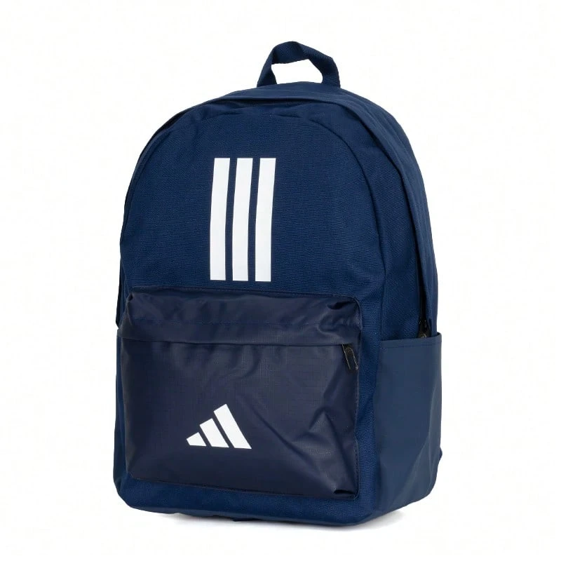 Adidas Bolsos casuales para hombres y mujeres CLSC BARS 3S, mochilas para estudiantes, para uso diario al aire libre, con correas acolchadas ajustables, bolso de viaje IS7041 - Azul oscuro/blanco - Ver 1
