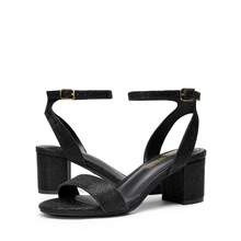 Women Chunky Low Heeled Summer Sandals, Elegant Ankle Strap Open Toe White Sandals For Women - 黑色/萊茵石 - 查看 2