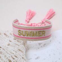 1 Peça Pulseira Bordada Criativa Vintage com a Letra "SUMMER", Pulseira de Amizade Estilo Boho Praia, Adequada para Família, Amigos, Estudantes, Férias, Presentes, Praia, Viagem, Festa