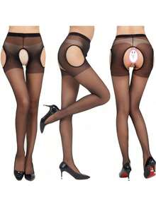 Mulvari 宽腰带网眼拼接打底裤，可搭配连衣裙，圣诞礼物 - 黑色 - 查看 4