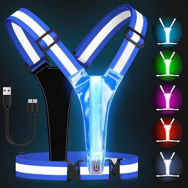 LED Reflective Vest Running Gear, 5 Lights Colors High Visibility Reflective Running Gear Rechargeable Light Up Running Vest For Walking Running Cycling, Adjustable For Men Women