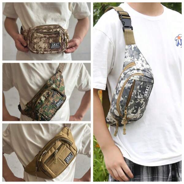 New Multi-Zipper Multi-Layer Unisex Waist Bag,Suitable For Running, Fitness, Outdoor, Casual, Travel, Smartphone & Coin Purse Camo