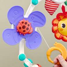 一套可调节75厘米多功能ABS婴儿推车/婴儿床悬挂玩具，包含旋转风车、珠子、沙沙纸、拍打翅膀和拉绳动物摇铃棒——促进婴儿感官发育和娱乐，春夏礼物 - 彩色 - 查看 5