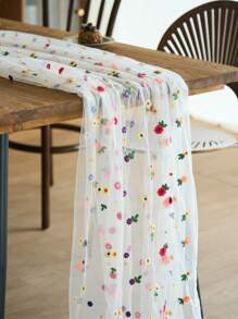 1 pieza Mantel con bordado de encaje y diseño floral colorido, estilo minimalista romántico francés para decoración del hogar y la cocina, adecuado para reuniones festivas, fiestas de cumpleaños, cenas de boda y como fondo fotográfico