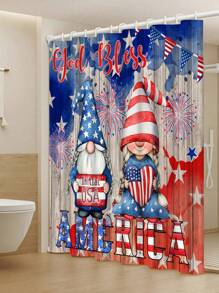 1/4 pièces Set de rideau de douche pour la fête de l'indépendance, avec imprimé de gnome du jour de l'indépendance américaine, rideau de douche avec drapeau américain, motif bannière étoilée, en tissu de polyester, set de salle de bain avec 12 crochets, tapis antidérapant, tapis en U, couvercle de siège de toilette, décoration du Memorial Day et du jour de l'indépendance, Toute saison