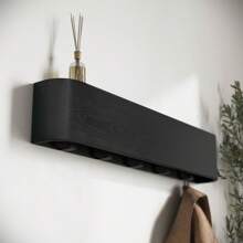 Appendiabiti da Parete Legno | Design Moderno con Ganci Murali Nascosti | Pannello in Impallacciatura di Legno Massello | Quercia, nero